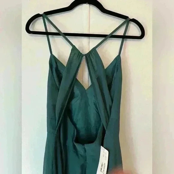 NWT Azazie Avelina A-Line V-Neck Pleated Chiffon Floor-Length Peacock Size A10 - Picture 12 of 13